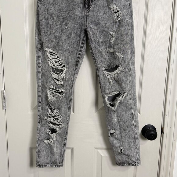 American Eagle Mom Jean Women 4 Gray Punk Grunge Y2K Relaxed Distressed Acid - Picture 5 of 14